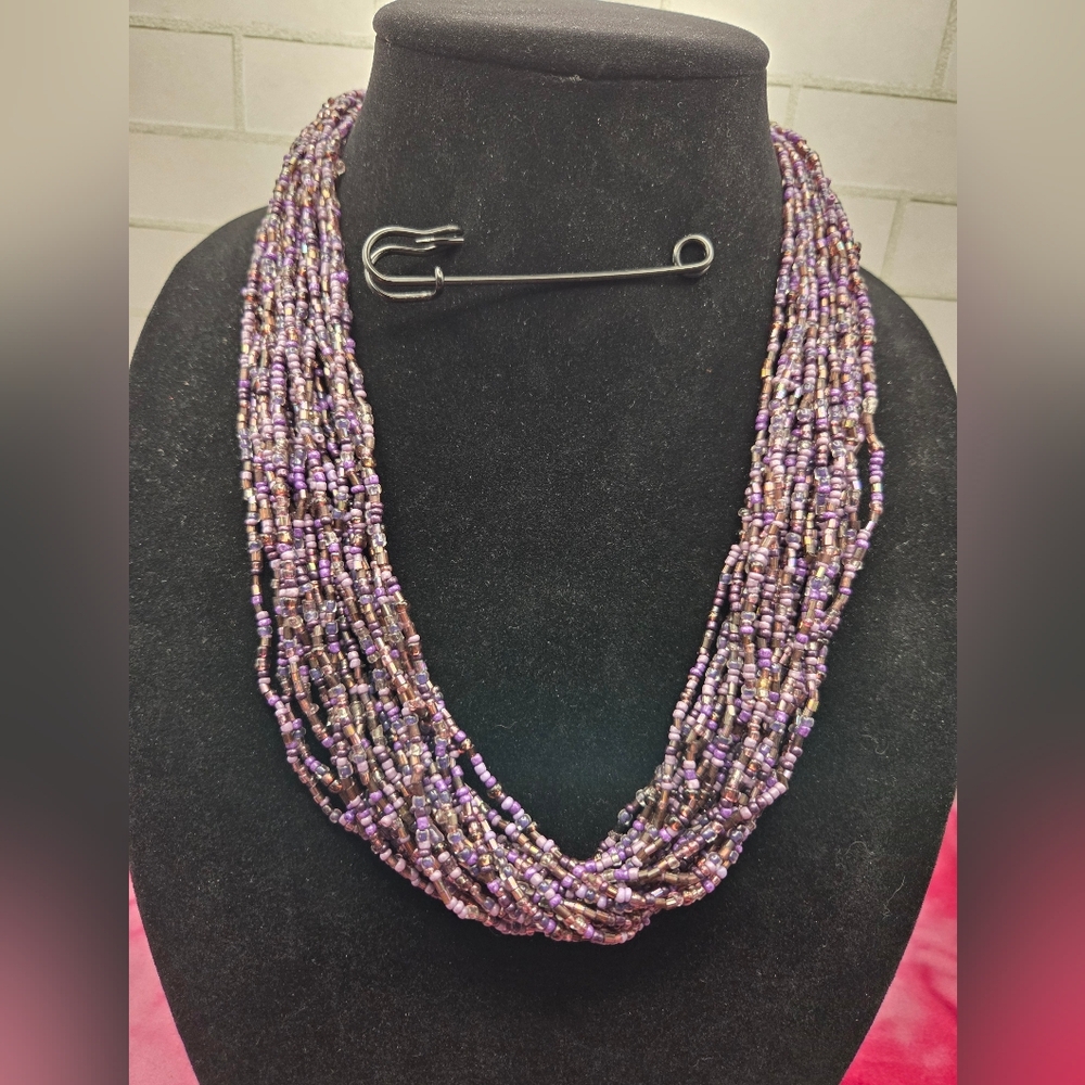 724.  Multi Strand Purple Seed Bead Necklace